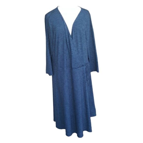 TORRID Blue/Black Ribbed Mock Wrap Dress - Picture 1 of 5
